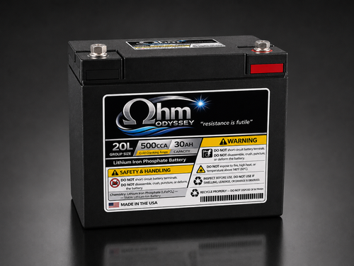 Ohm Odyssey 20L LiFePO4 battery, 500A lead-acid equivalent, 30Ah