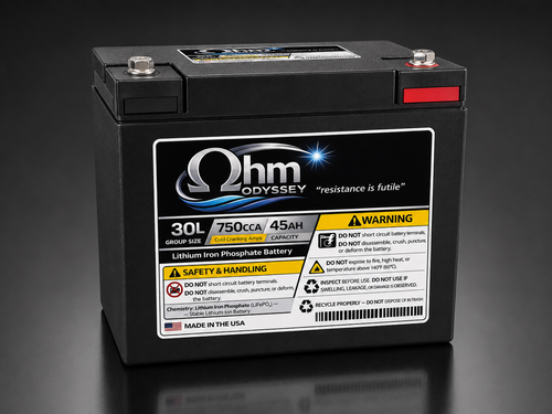 Ohm Odyssey 30L LiFePO4 battery, 750A lead-acid equivalent, 45Ah